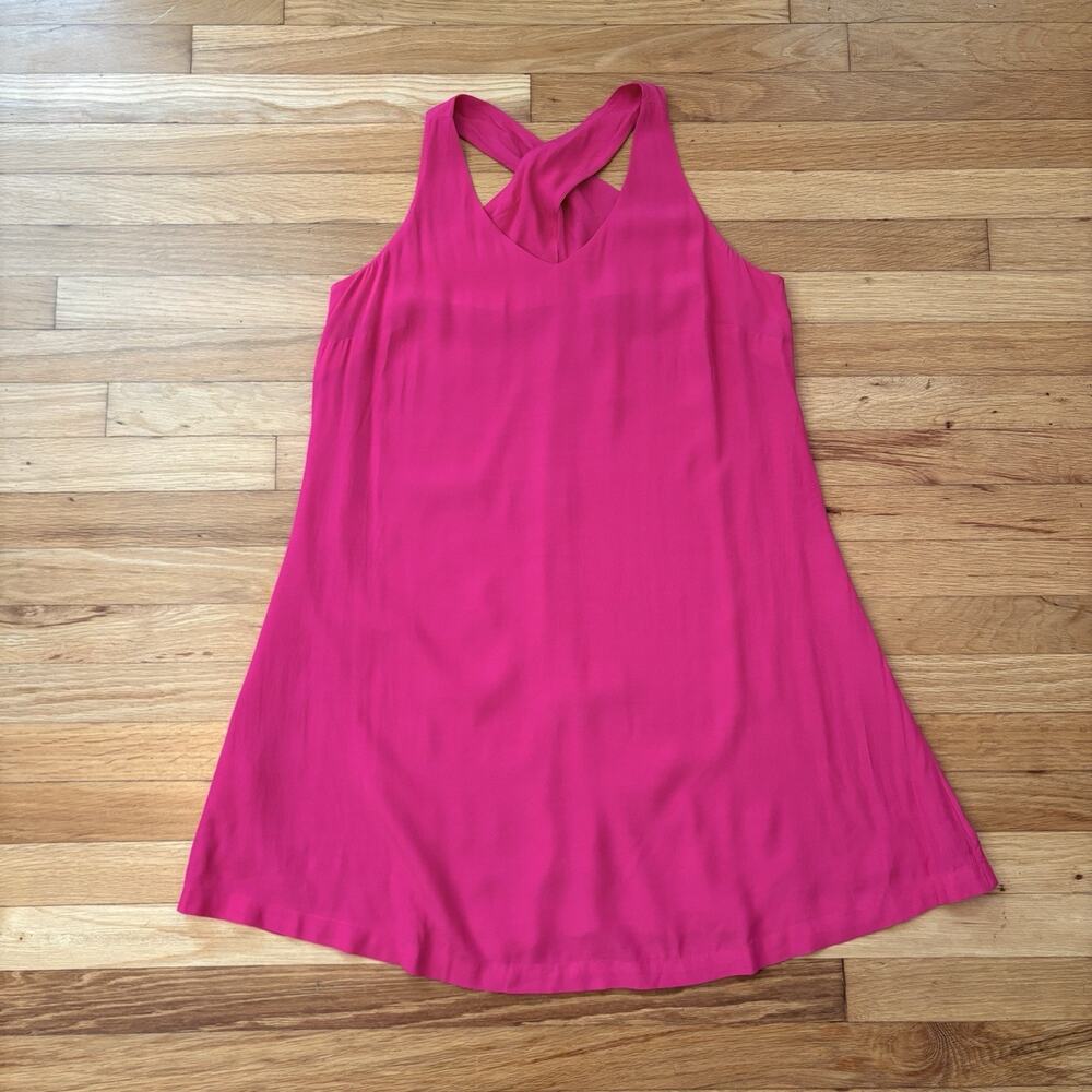 LOFT Hot Pink Cross Back Swing Dress Barbiecore Vacation Resort Sleeveless M NWT